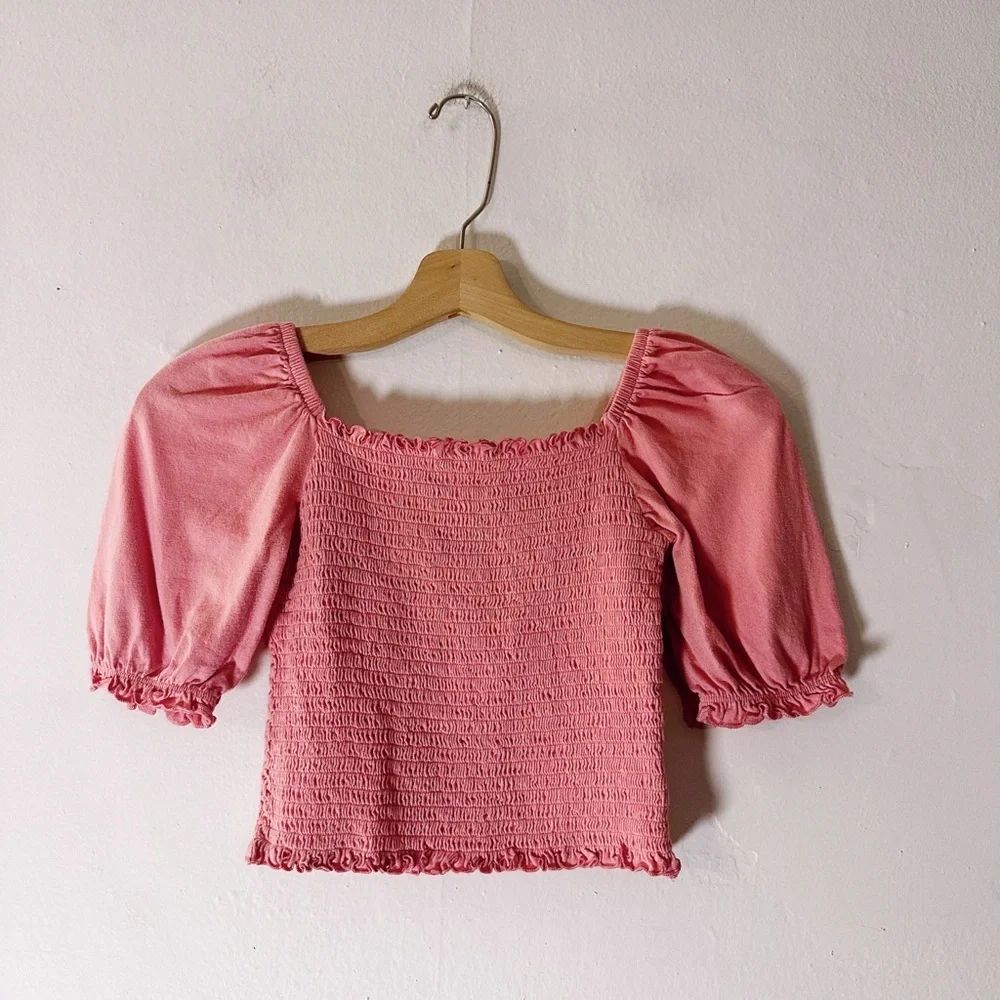 Gap Pink Smocked Puff Sleeve Top Kids Girls